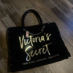 Victoria's Secret Black Canvas Tote with Gold Accents